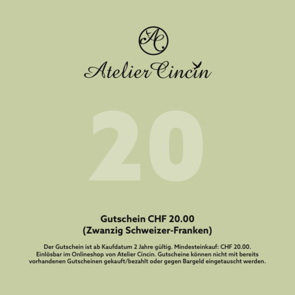 Geschenkgutschein für den Onlineshop von Atelier Cincin